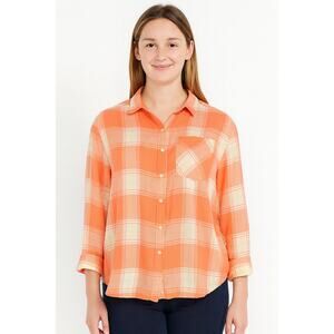 NWOT Abound Women Oversized Coral Plaid Flannel Long Sleeve ButtonUp Shirt Small